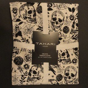 TAHARI Skull Tablecloth, NEW, Black White, 100% Cotton, 60x84, Magick, h145
